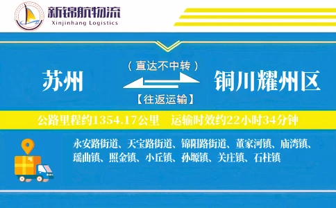 苏州到铜川耀州区物流公司